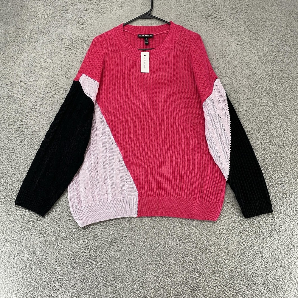 Lane Bryant Sweater Womens 18/20 Plus Colorblock Cable Knit Crewneck Pink Black